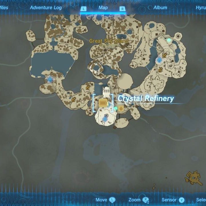 A Legend of Zelda: Tears of the Kingdom map shows Great Sky Island.