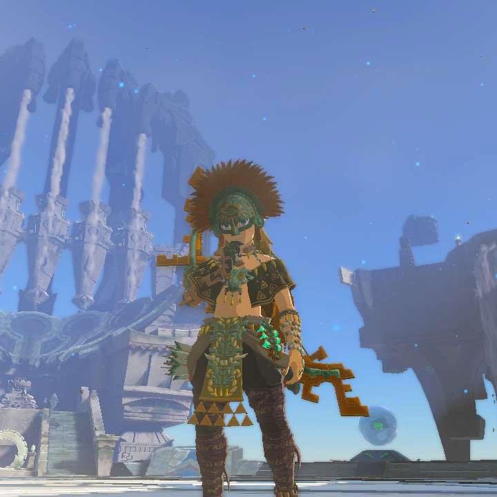 Link stands in front of a large stone structure in The Legend of Zelda: Tears of the Kingdom.