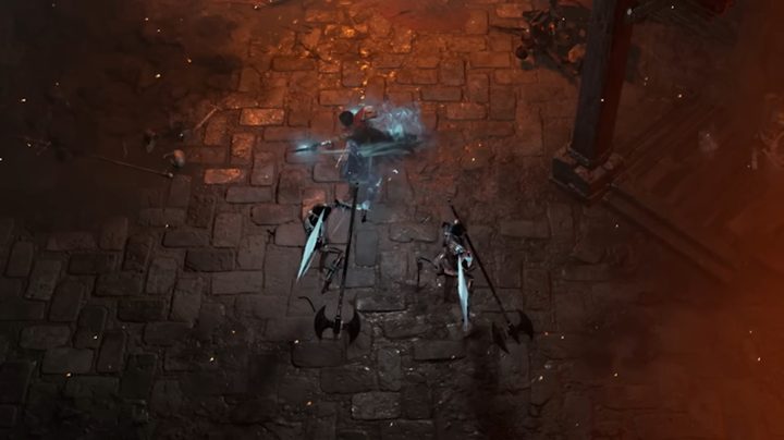 A rogue slashing two skeletons.