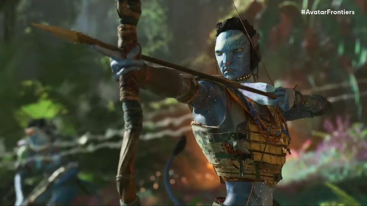 A naqvi aims a bow in a jungle.