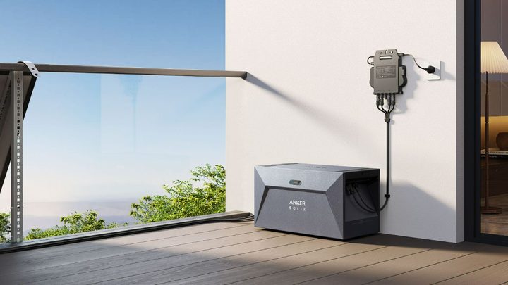 An Anker Solix device installed on a balcony.