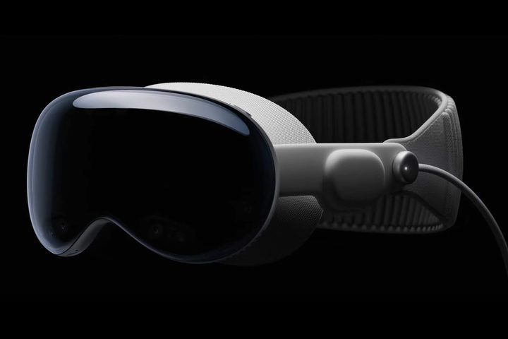 Apple Vision Pro headset seen from the side.