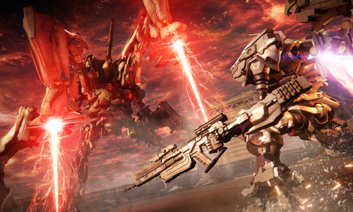 A boss fight in Armored Core 6.