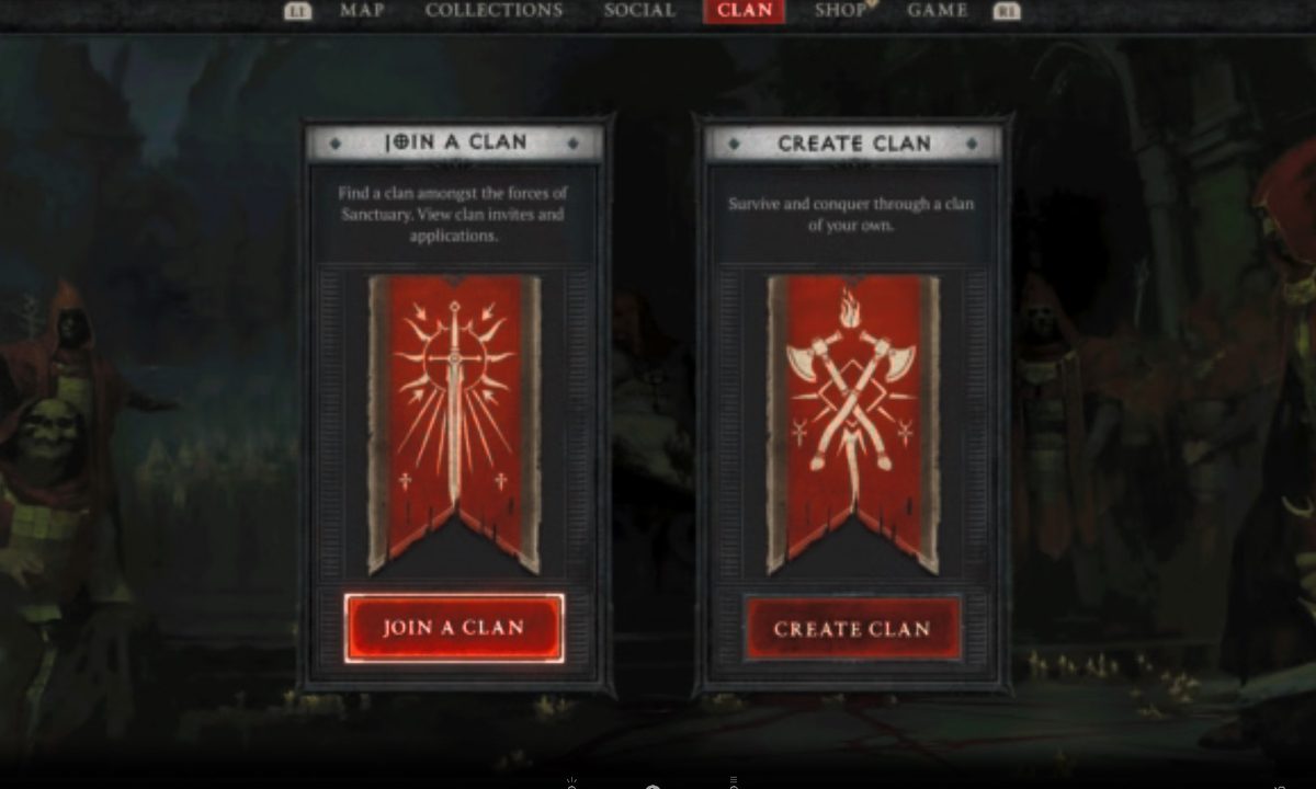 Two banners to create or join a clan.