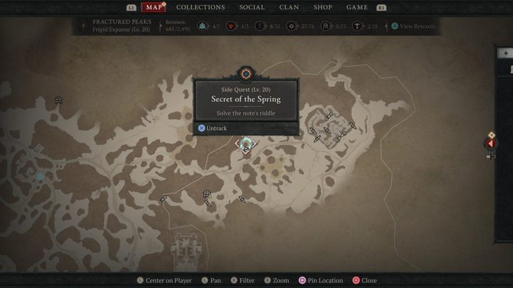 Map showing locations of Secret of the Spring end point