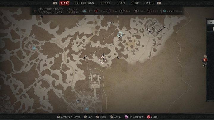 Map showing where to start the Secret of the Spring quest
