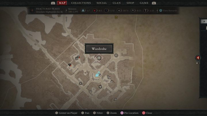 Map showing wardrobe icon