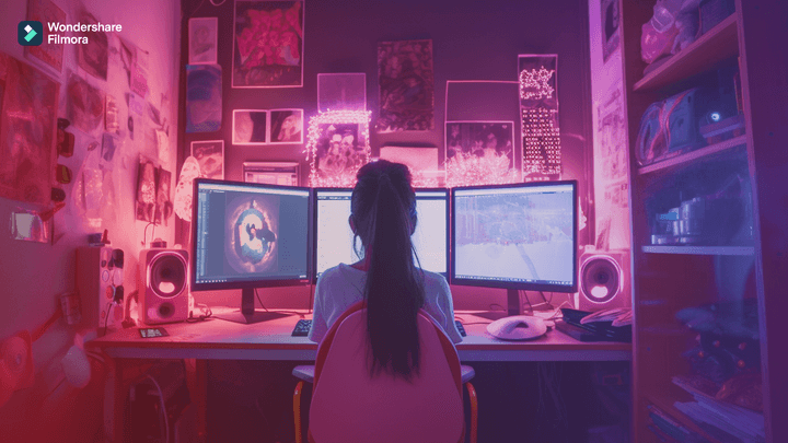 Streamer working with Wondershare Filmora to create content