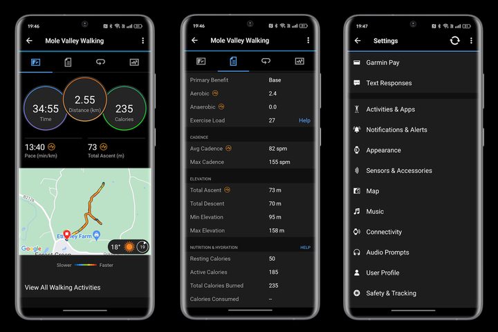 Screenshots taken from Garmin's Connect app.