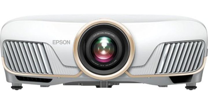 THe Epson Home Cinema 5050UB 4K HDR Projector on a white background.