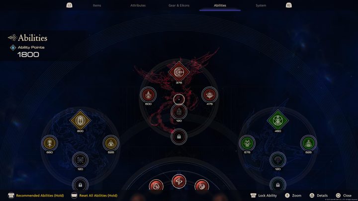 Skill screen in Final Fantast XVI