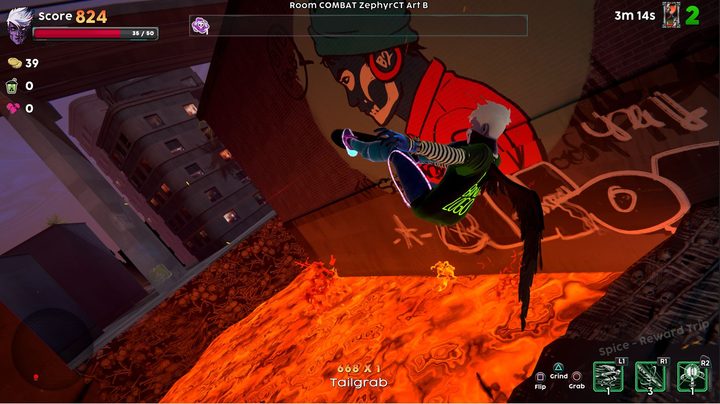 A demon riding a skateboard in Helskate