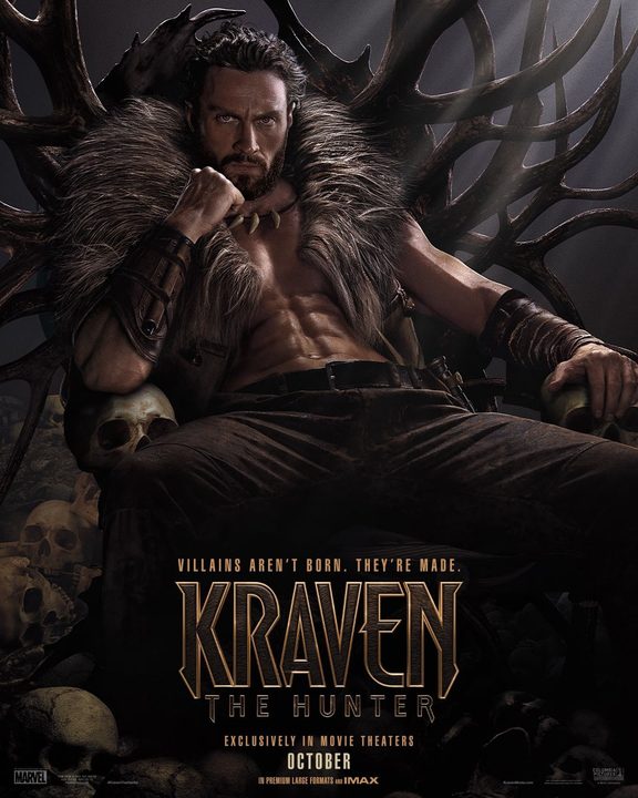 Aarron Taylor-Johnson in the official poster for Kraven the Hunter.