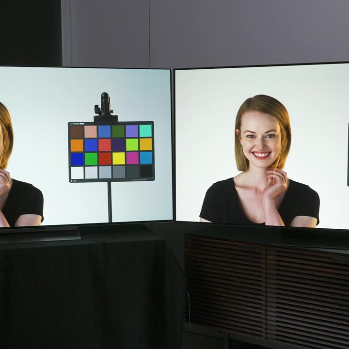 A color test screen compared on an LG G3 vs. Samsung S95C.