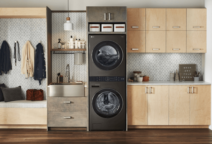 An LG WashTower in a kitchen area.