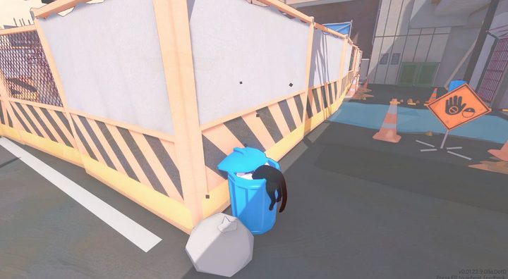 A cat dives into a trash can in Little Kitty Big City