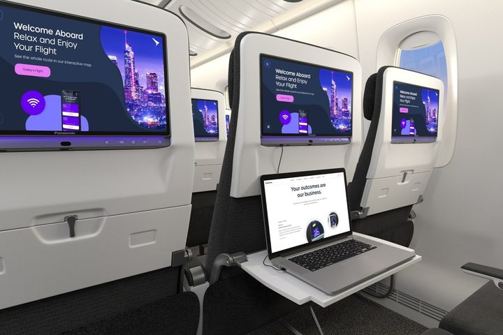 Panasonic Avionics' Astrova Seat-End Solution seen in an airplane.