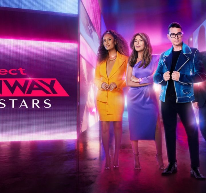 The judges for Project Runway pose on a poster.