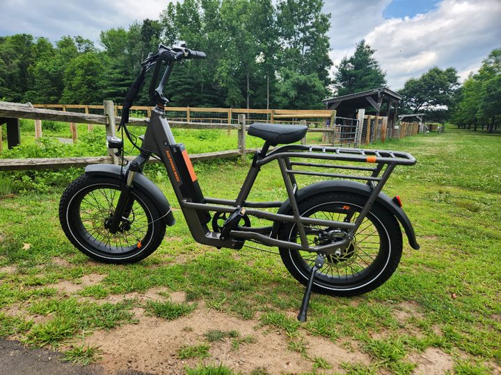 Rad Power Bikes RadRunner 3 Plus ready to work on a farm.