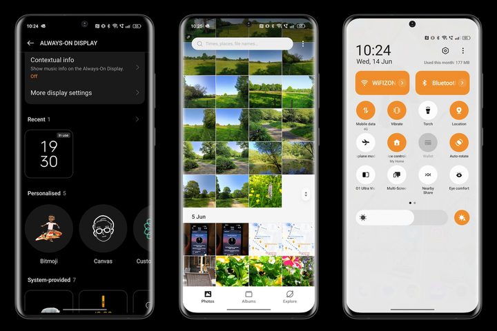 Screenshots of the Realme 11 Pro+'s software.