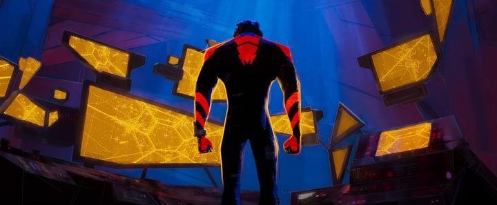 Miguel O'Hara from behind in "Spider-Man: Across the Spider-Verse."
