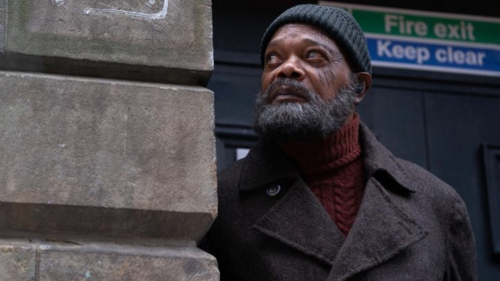 Samuel L. Jackson stares in the air in Secret Invasion.