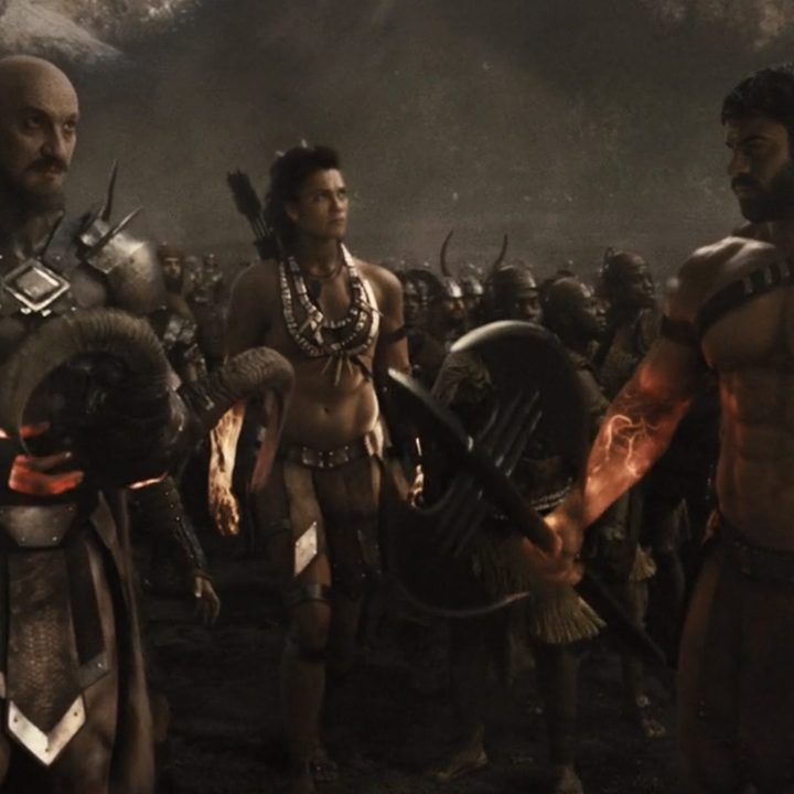 Ares, Artemis, and Zeus in ancient Earth in "Zack Snyder's Justice League."