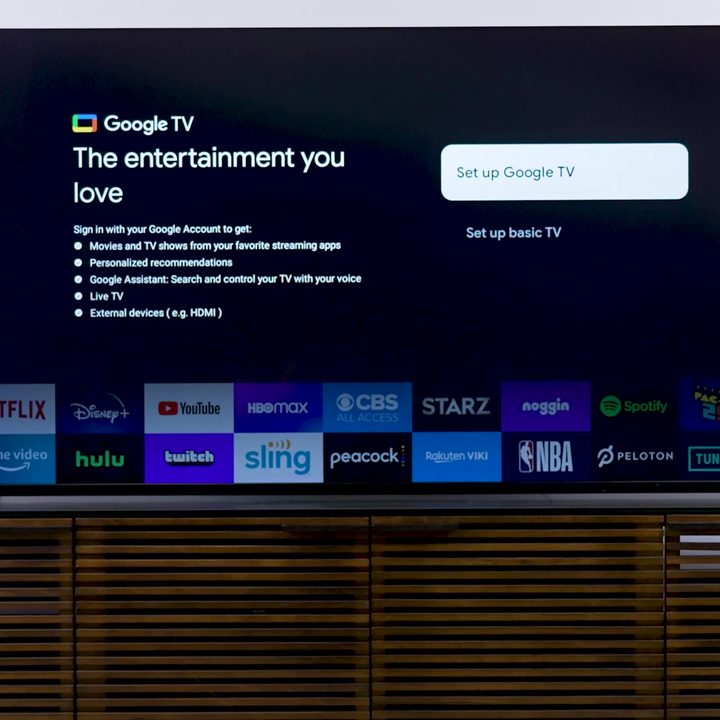 The Google TV interface on a Sony Bravia X93L Mini-LED TV.