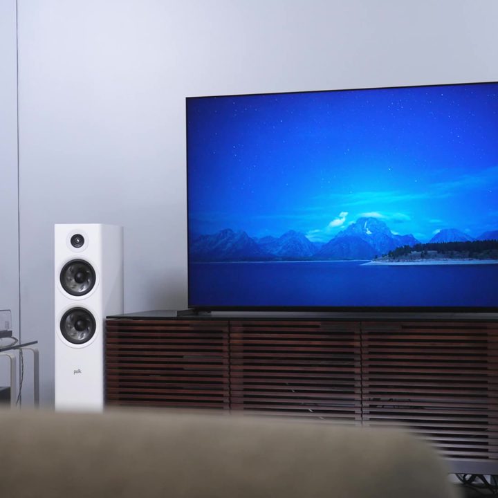 A moody mountain image on Sony Bravia X93L Mini LED TV in a media room.