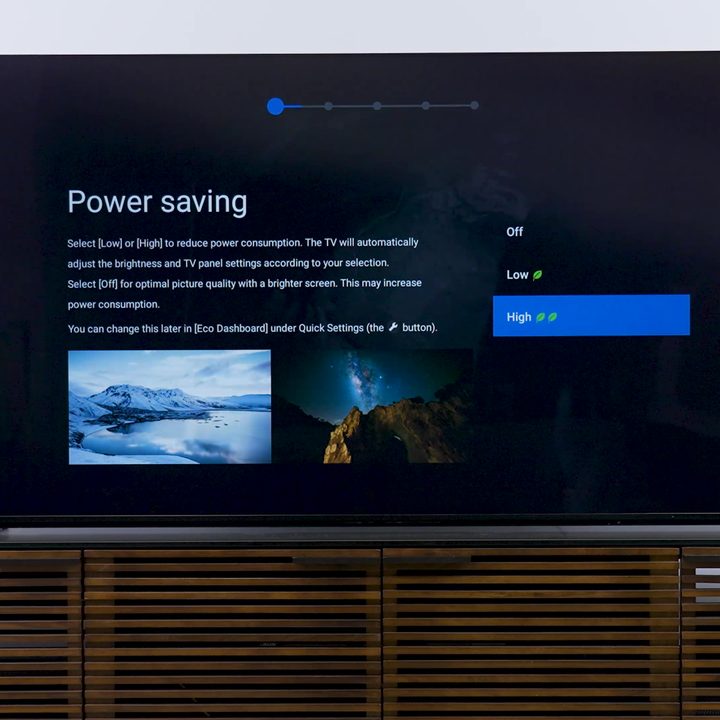 The Power saving option on a Sony Bravia X93L Mini LED TV.