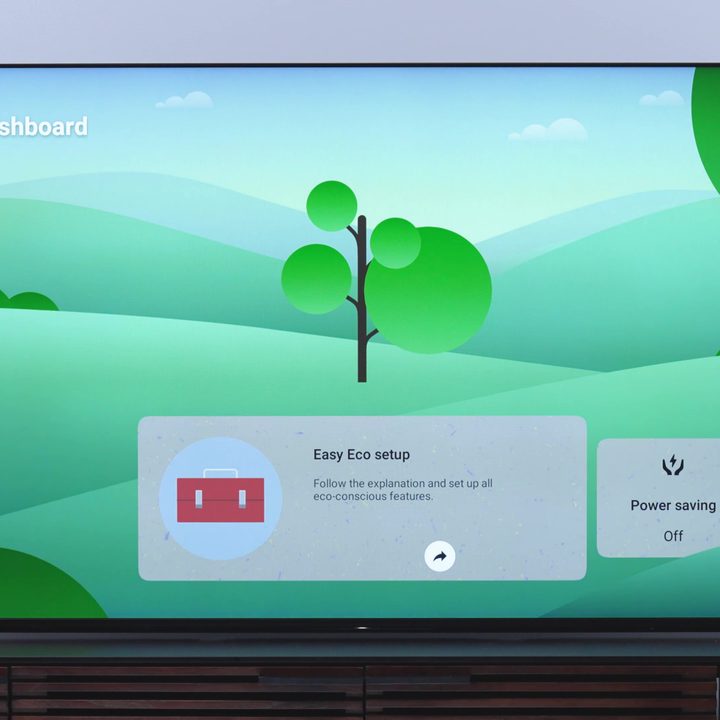 The Eco Dashboard on a Sony Bravia X93L Mini LED TV.