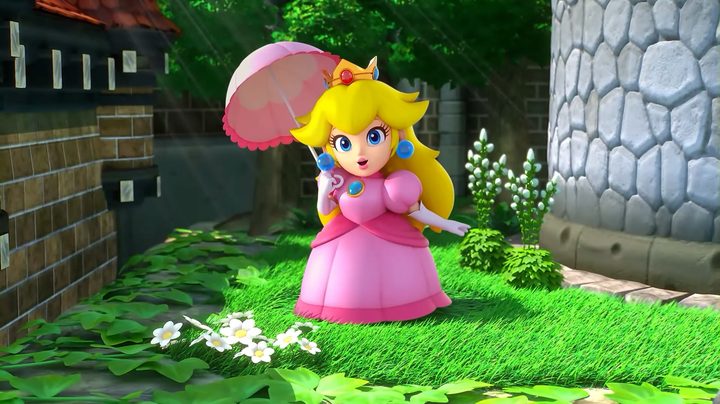 Princess Peach with a parasol in Super Mario RPG.