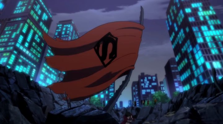 Superman's cape hung as a flag in "The Death of Superman."