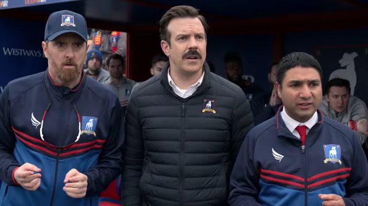 Coach Beard, Ted, and Nate in "Ted Lasso."
