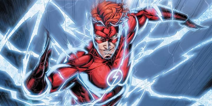 Wally West rushes to the camera in a Flash comic book.