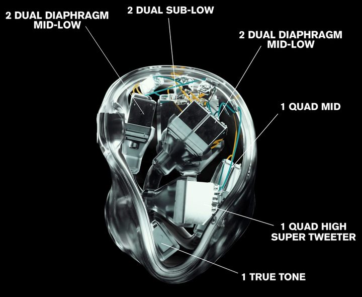 Ultimate Ears Premier 21-driver IEM diagram.