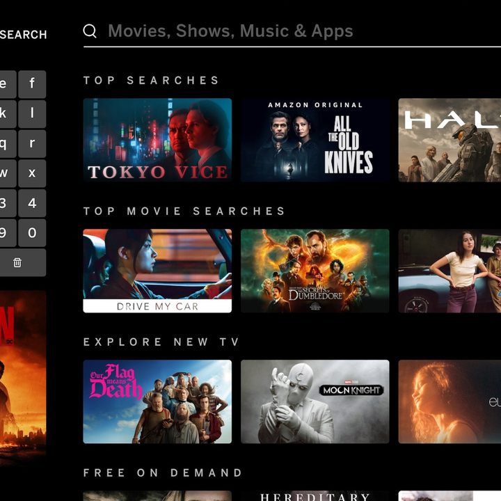 Vizio Home Screen 2023 search page.