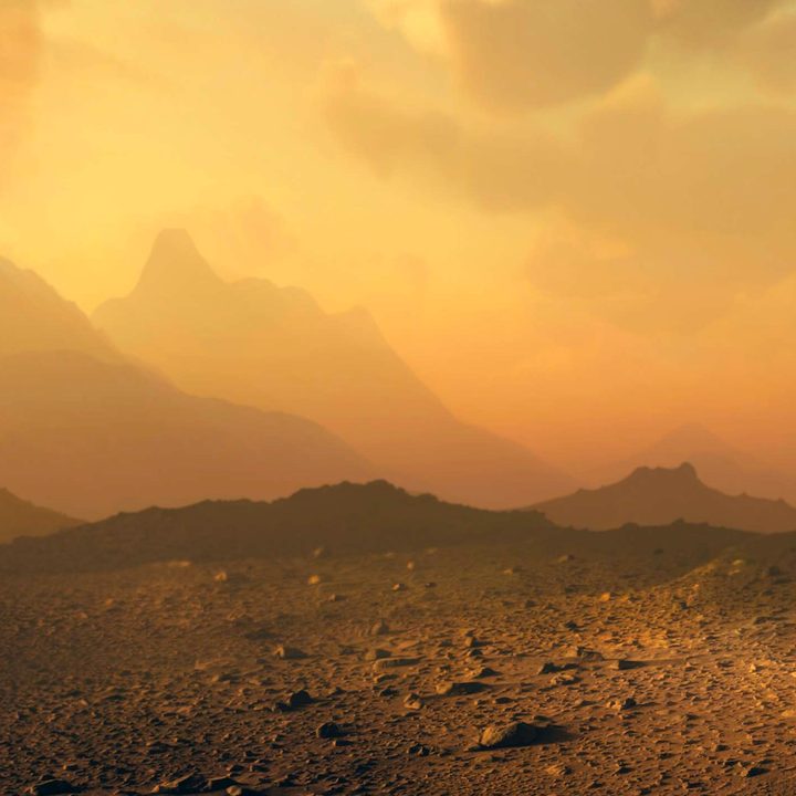 Artist rendering of the surface and atmosphere of Venus.