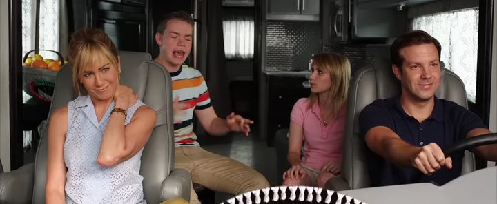 David, Rose, Casey, and Kenny in an RV in "We're the Millers."