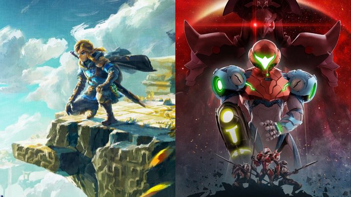 Split image of Link and Samus in key art for Tears of the Kingdom and Dread, respectively.