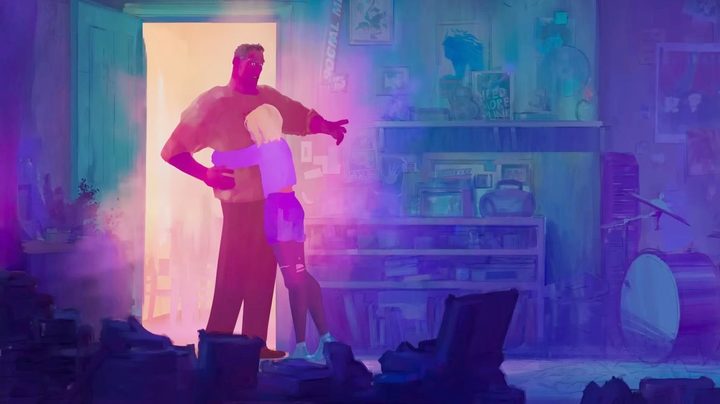 Gwen Stacy hugs her dad in Spider-Man: Across the Spider-Verse.