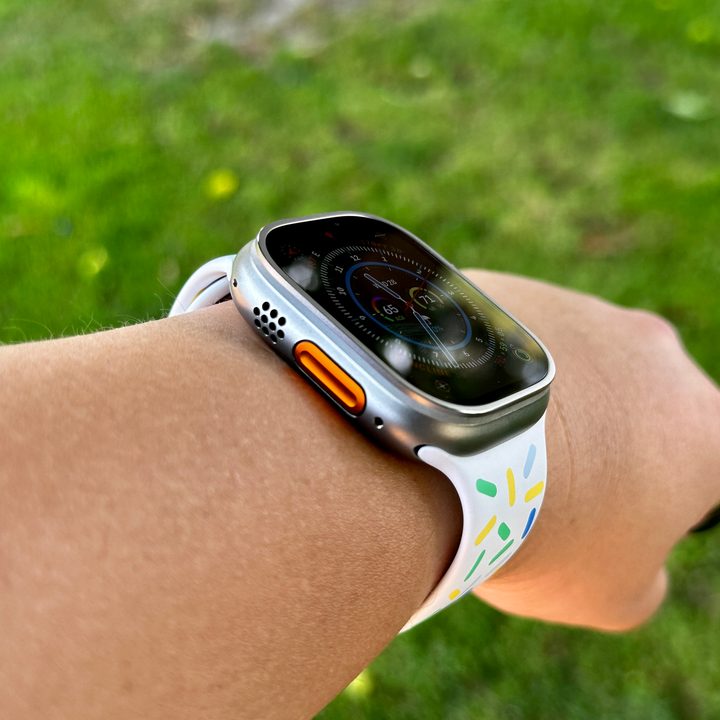 Apple Watch Ultra being worn showing off the Action Button.
