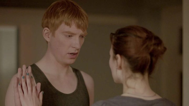 The android version of Ash looks at his girlfriend in a scene from the Be Right Back episode of Black Mirror.