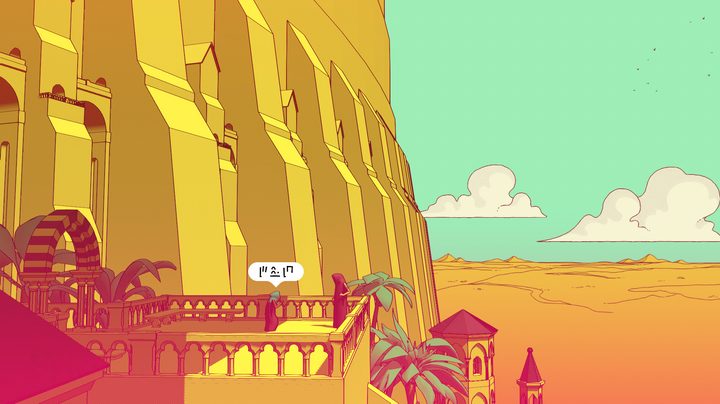 A character overlooks a desert in Chants of Sennaar.