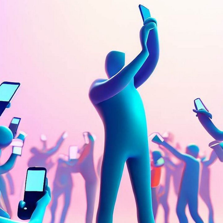 AI render of people clicking selfies.