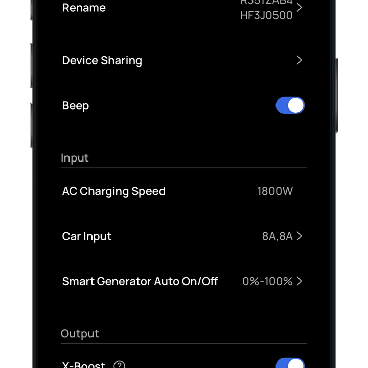 The EcoFlow iPhone app allows you to adjust settings like charge rate.