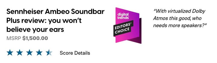 An example of an Editor's Choice award given to a Sennheiser soundbar.