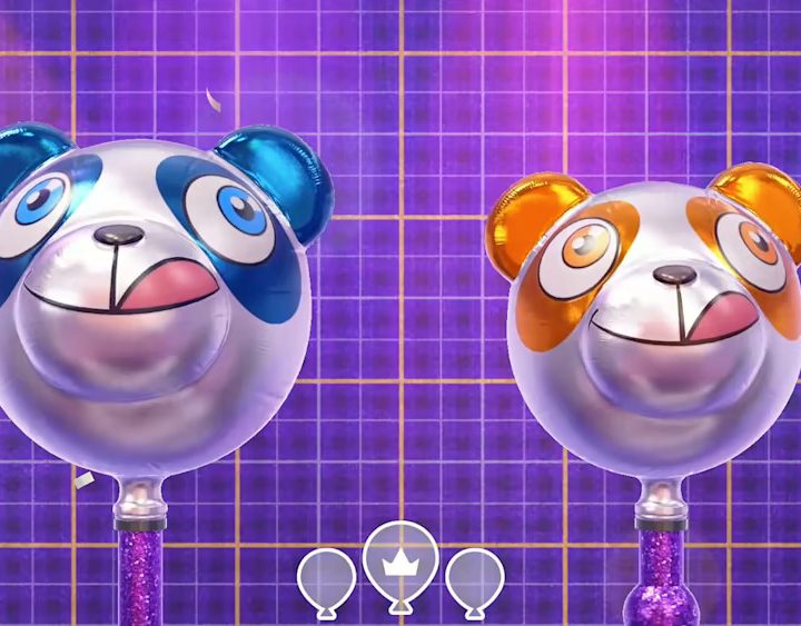 Two panda head balloons are pumped full of air in Everybody 1-2-Switch.