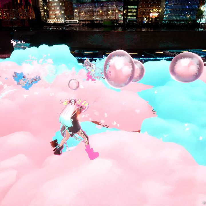 A character runs around on foam in Foamstars.