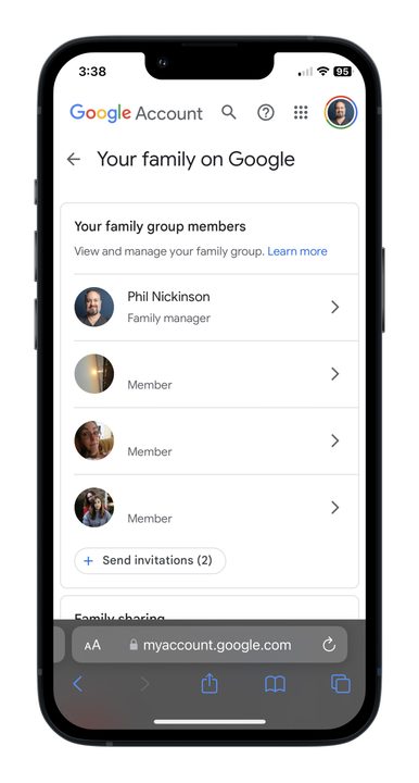 Google family sharing settings.